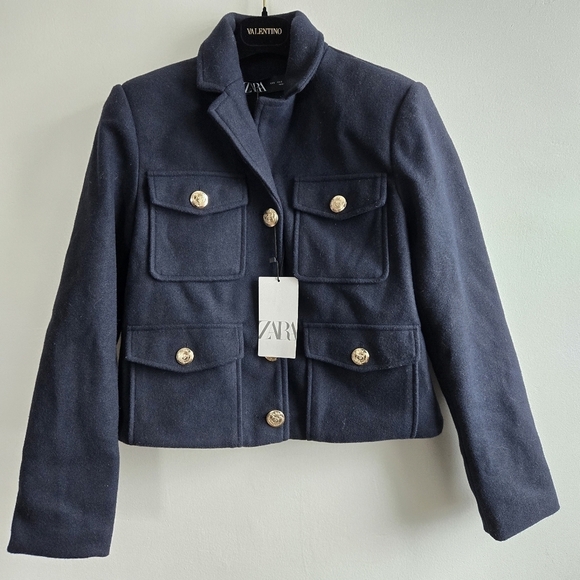 New Zara Cropped Gold Button Front Navy Jacket Blogger Fav NWT Small 3046/086 - Picture 14 of 16